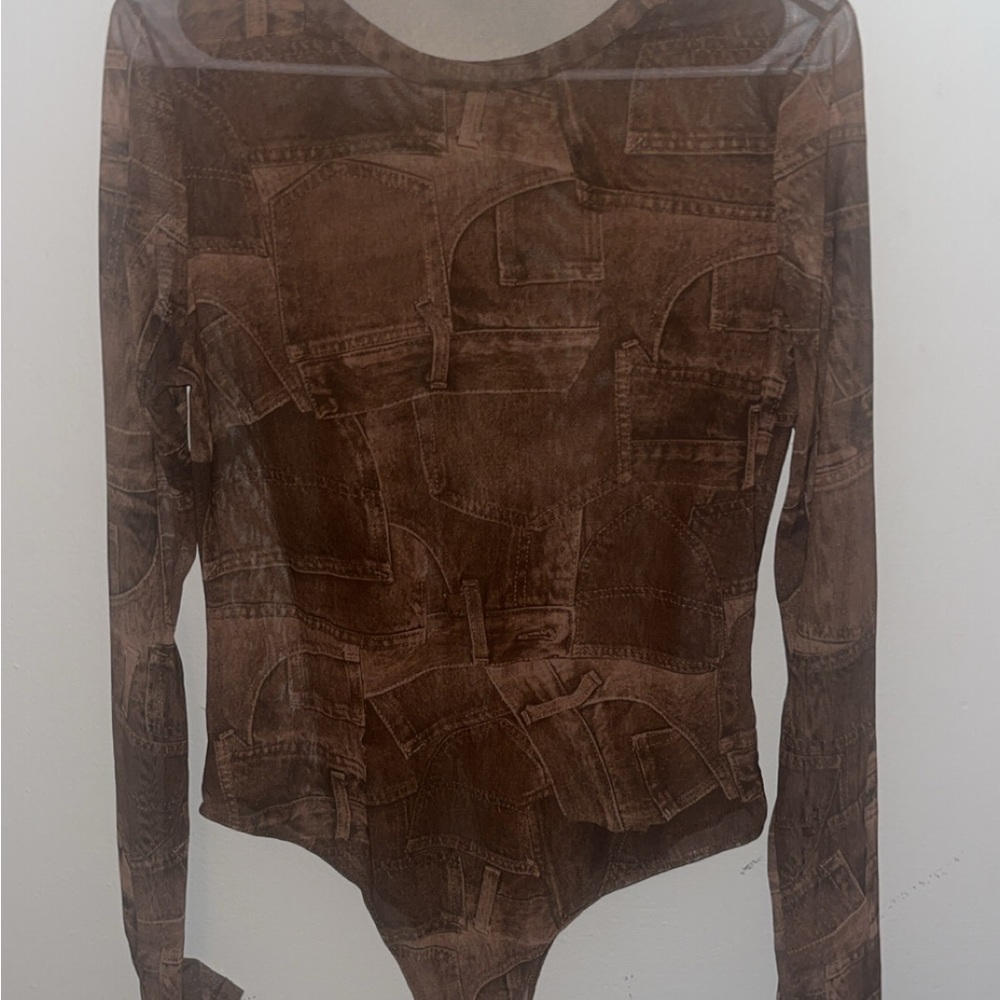 Fashion Nova Brown Printed Long Sleeve Bodysuit